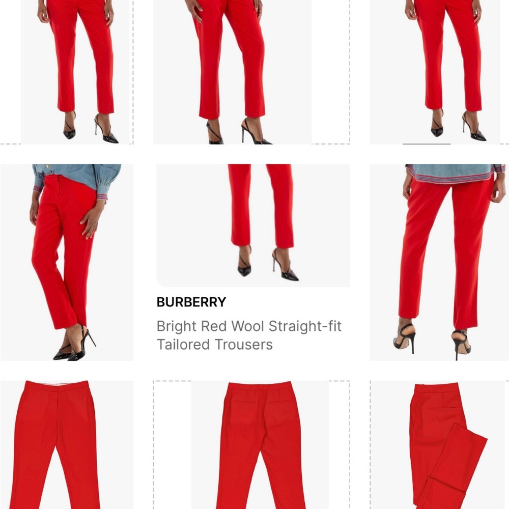 BURBERRY BRIGHT RED WOOL STRAIGHT - FIT TAILORED PANTS , SIDE SLIT POCKETS